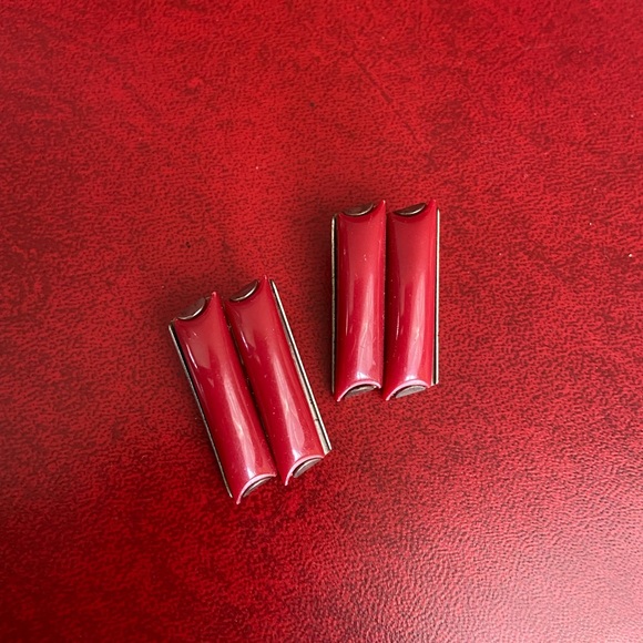 Vintage Red & Silver ART DECO Clip on Earrings AWESOME LQQK Swanky Retro 70s - Picture 5 of 5